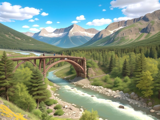 ANIMACIÓN DE PUENTE Y RÍO DE MONTAÑA