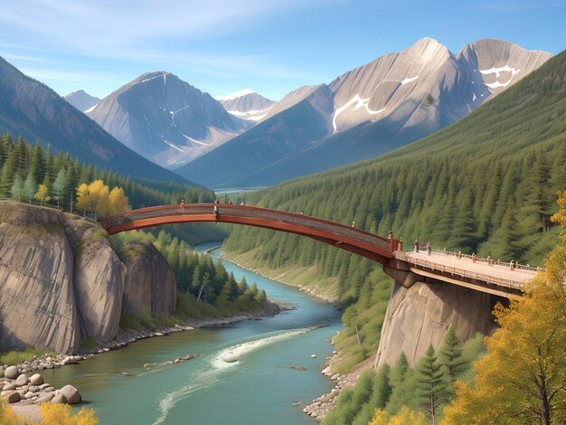 ANIMACIÓN DE PUENTE Y RÍO DE MONTAÑA