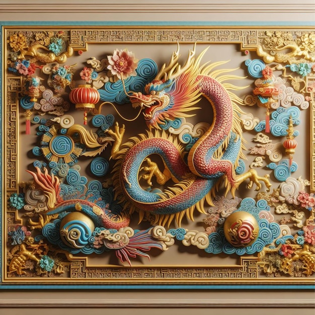Animación 3D de un dragón en la pared