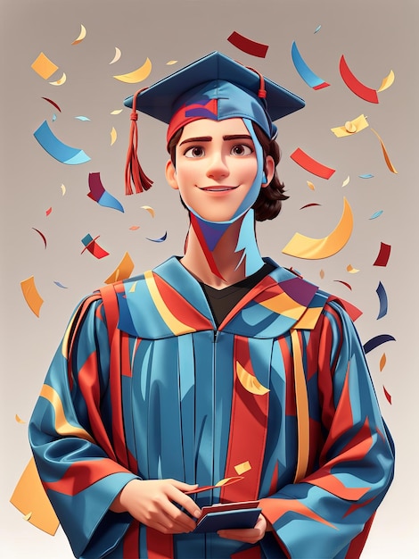 La animación 3D gratuita Celebrate Success captura la IA generativa de un estudiante graduado alegre