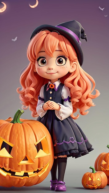 Animación 3D de niña linda de Halloween