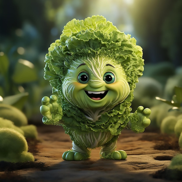 Animación 3d de un personaje de lechuga