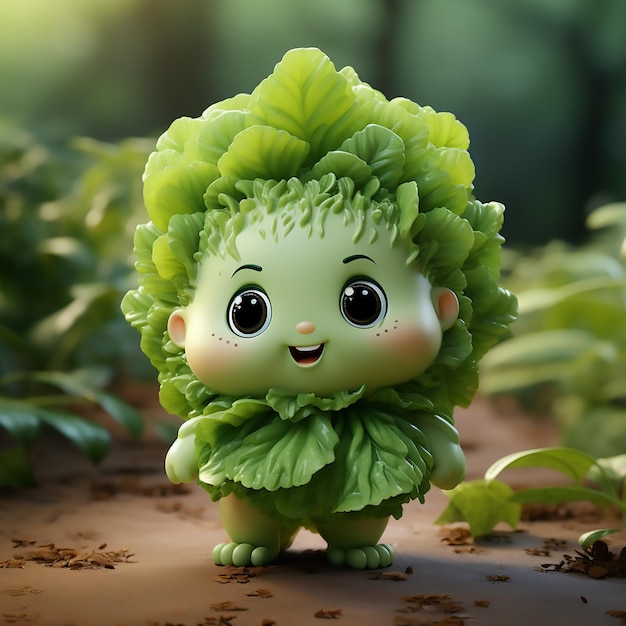 Animación 3d de un personaje de lechuga