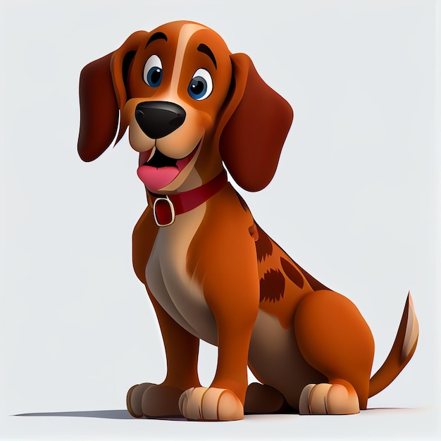 Animación 3D de personaje de perro de dibujos animados lindo sobre fondo blanco