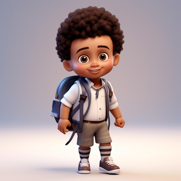 Animación 3D de regreso a la escuela un niño negro con una mochila a la espalda