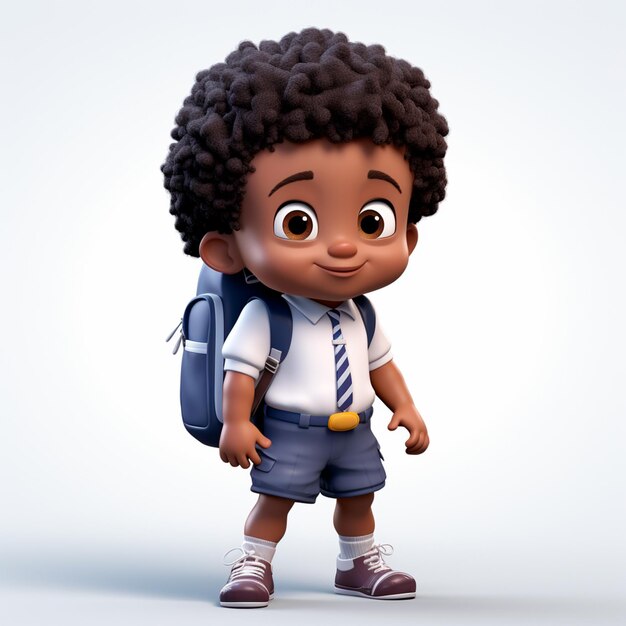 Animación 3D de regreso a la escuela un niño negro con una mochila a la espalda