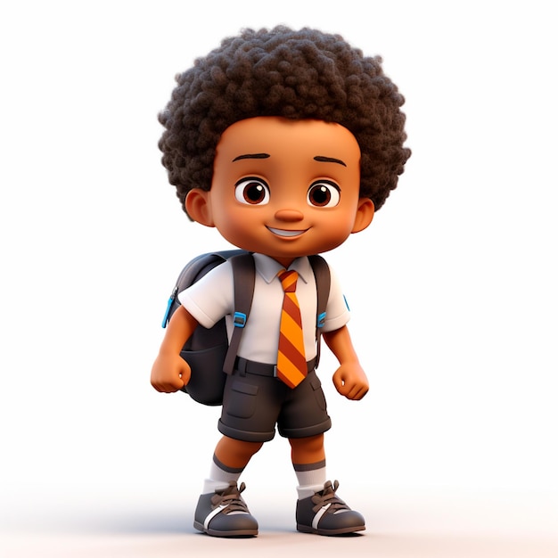 Animación 3D de regreso a la escuela un niño negro con una mochila a la espalda