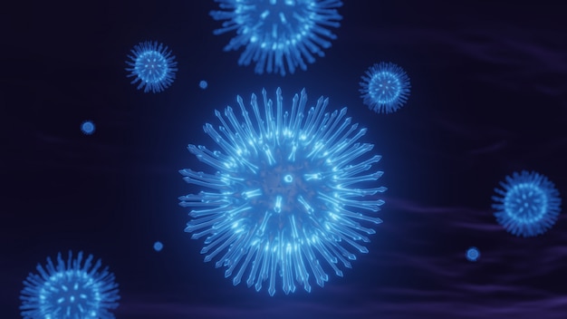 Foto animación 3d virus células microscópicas. concepto de coronavirus.