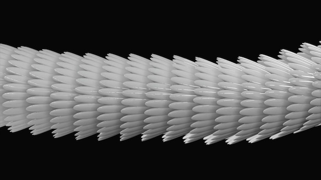 Animación abstracta en blanco y negro de d escamas brillantes de serpiente o dragón que se mueven suavemente en el negro