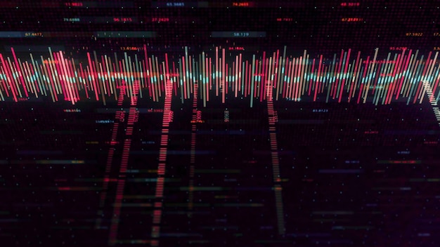 Animación abstracta de datos del mercado de valores y análisis financiero en la animación de fondo oscuro