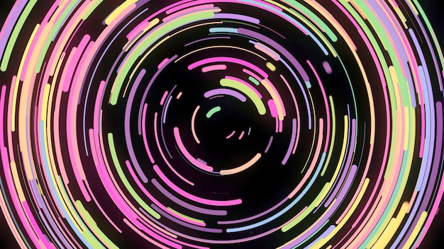 Animación abstracta de espiral de trazos coloridos y retorcidos animación hermosa espiral de neón de corto