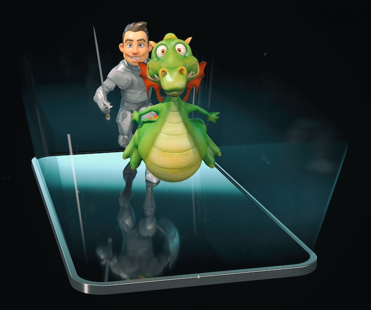 Foto animación de caballero y dragón
