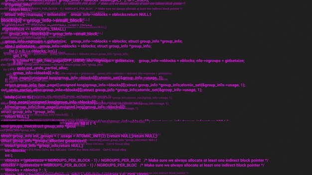 Animación de concepto de hacker de codificación de pantalla rosa con error de escritura de código de programación