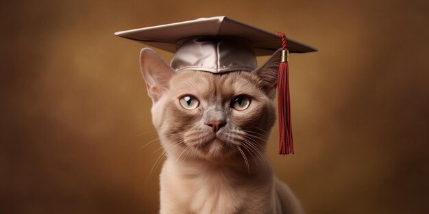 Animación de dibujos animados de gato y gorro de graduación Generado por IA