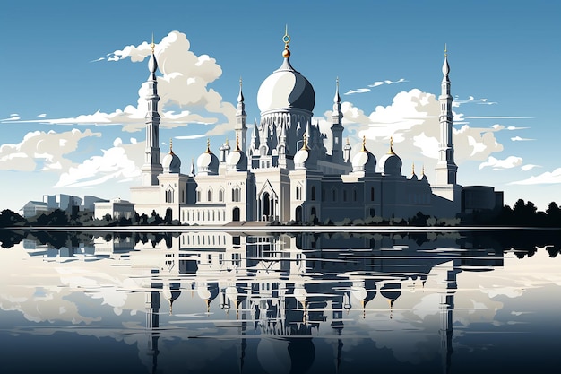 animación del edificio de la mezquita fondo blanco y negro sin sombra ni otra imagen