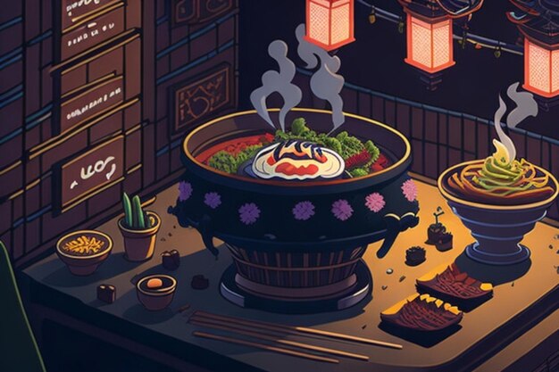 animación de fideos ramen una comida asiática japonesa típica