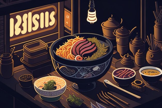 animación de fideos ramen una comida asiática japonesa típica