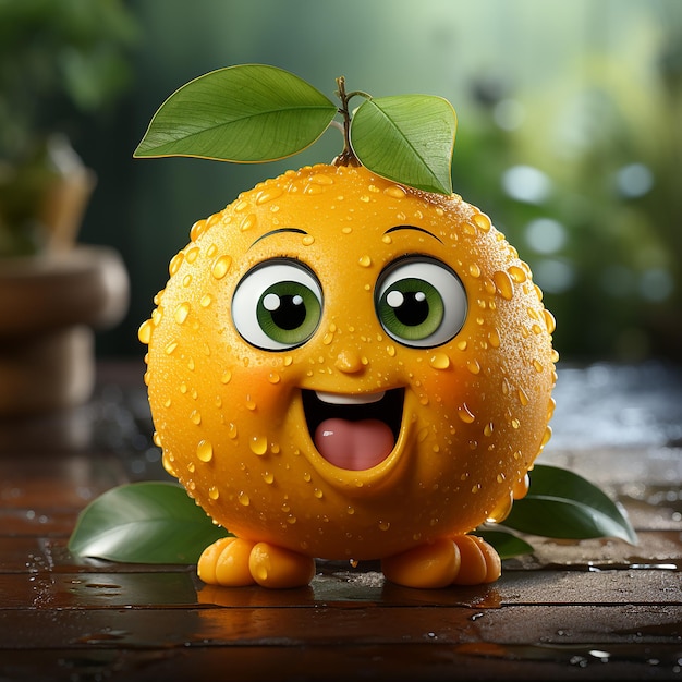 animación de fruta naranja con ojos oídos llorando