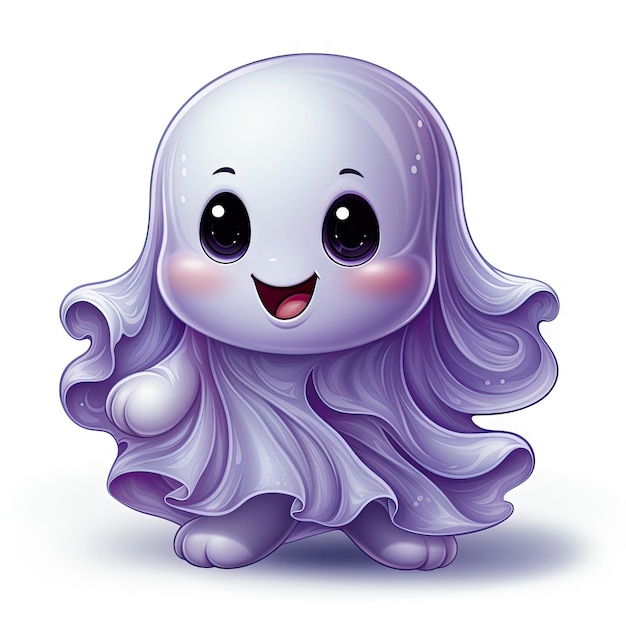 Animación de Halloween kawaii figura fantasma agarrando dulces pequeño fantasma independiente con una sonrisa genial ansioso por distribuir dulces y transmitir alegría durante las festividades de trickortreat