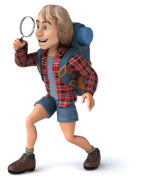 Animación de hombre solo viajando mochilero