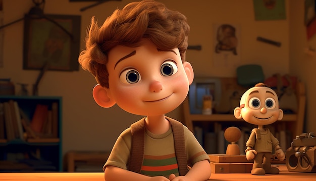 una animación de personaje de niño muy lindo estilo pixar