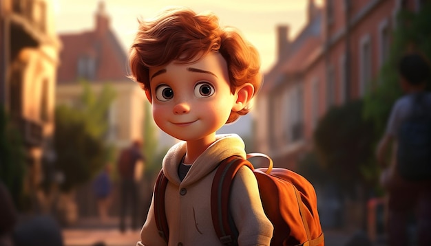 una animación de personaje de niño muy lindo estilo pixar