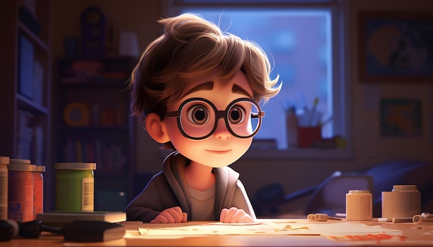 una animación de personaje de niño muy lindo estilo pixar