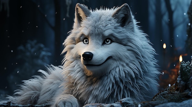 Animación de Pixar El gran lobo gris malo en la nieve