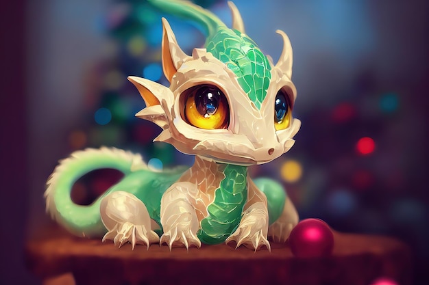 Una animación de renderizado 3D brillante y colorida de Kawaii Baby Dragon Adorable bebé dragón con ojos grandes y escamas realistas en su hábitat natural pintura de ilustración de estilo de arte digital