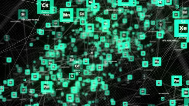 Animación de tabla periódica de elementos Ciencia 3d perfecta Fondo de ciencia Animación de ciencia médica Física y química Concepto de ciencia