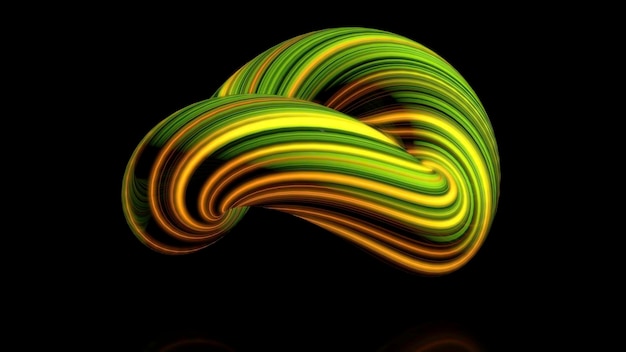 Animación tridimensional de toro de figura curva coloreada de haz de retorcido en círculo de luminoso
