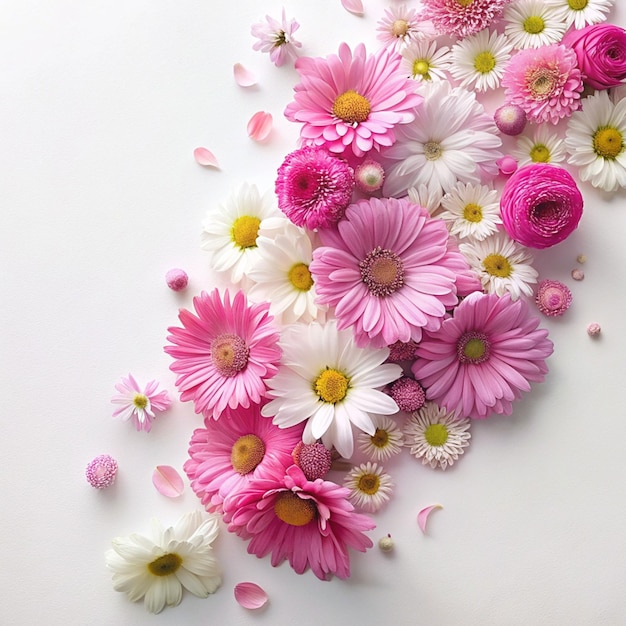 Una animada composición de varias flores rosadas