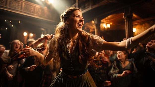 Foto un animado baile de ceilidh en pleno movimiento