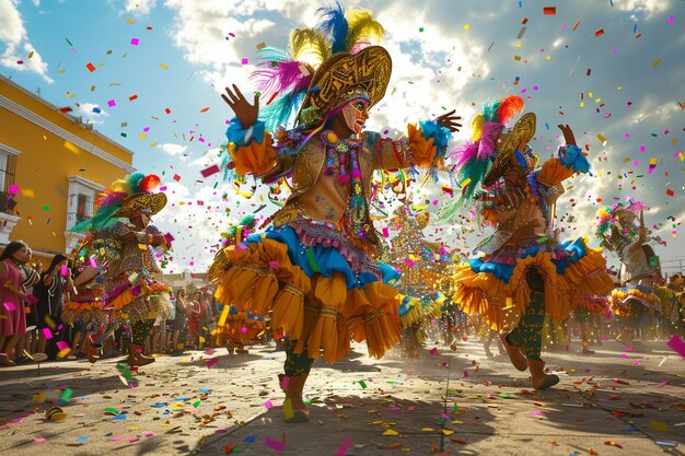 Un animado festival cultural con trajes coloridos