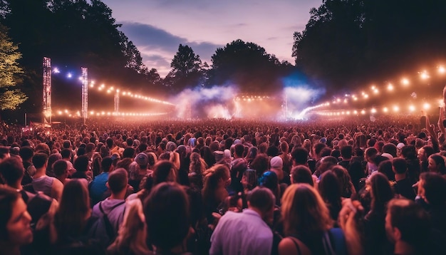 Foto un animado festival de música al aire libre con una multitud de baile en el escenario y luces coloridas de alto detalle