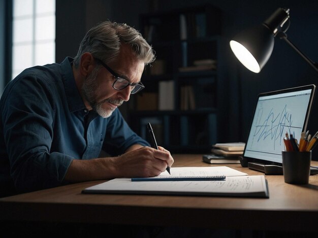 Animador inclinado hacia adelante con una tableta digital y un p_2
