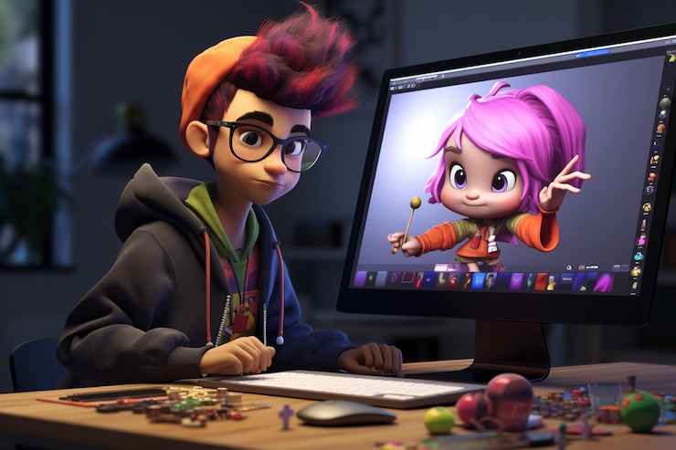 Foto animador produzindo um animado e colorido generative ai