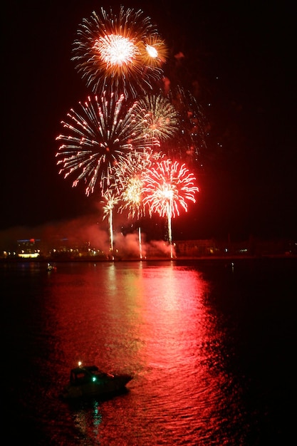 Animados fuegos artificiales multicolores sobre fondo negro