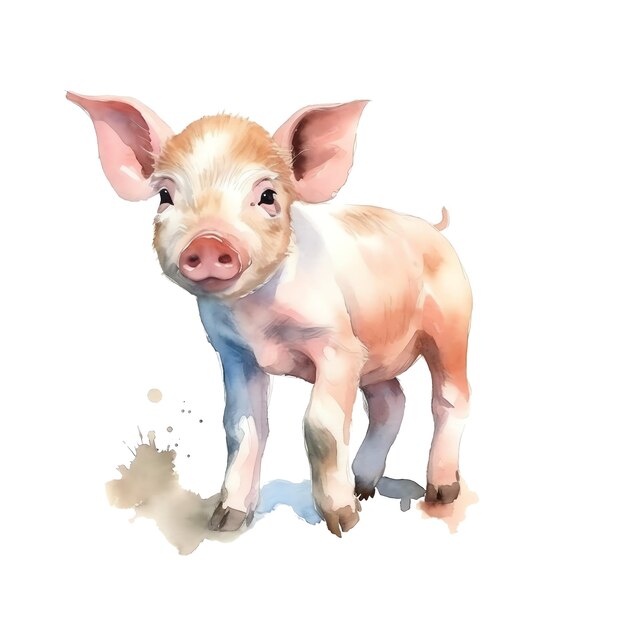 Animais de ilustração em aquarela de porco fofo e clipart de fazenda