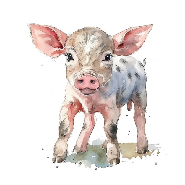 Animais de ilustração em aquarela de porco fofo e clipart de fazenda