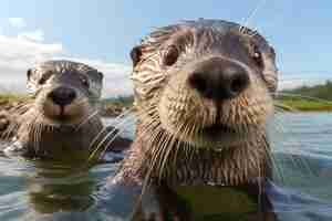 Foto animais em close-up de lontras