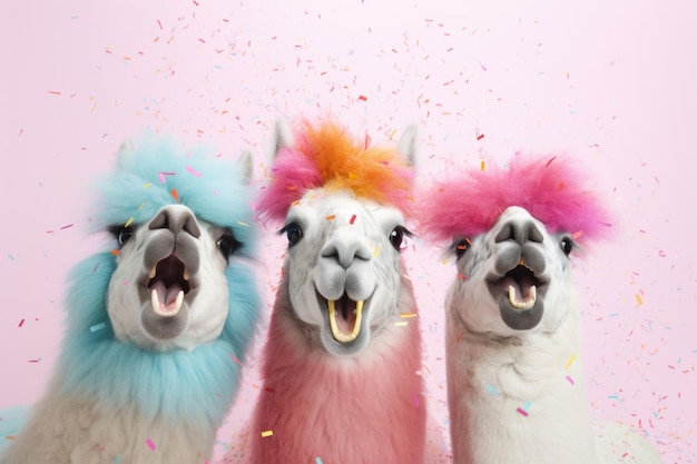 Animais felizes e entusiasmados em um estilo de celebração festiva perfeito para cartões de aniversário ou presente