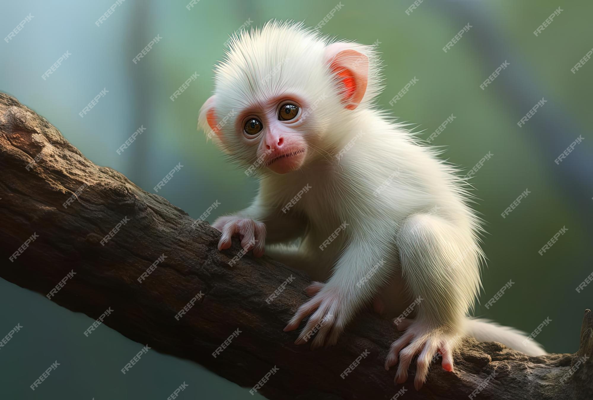 Animais fofos de macaco branco no estilo aprimorado digitalmente