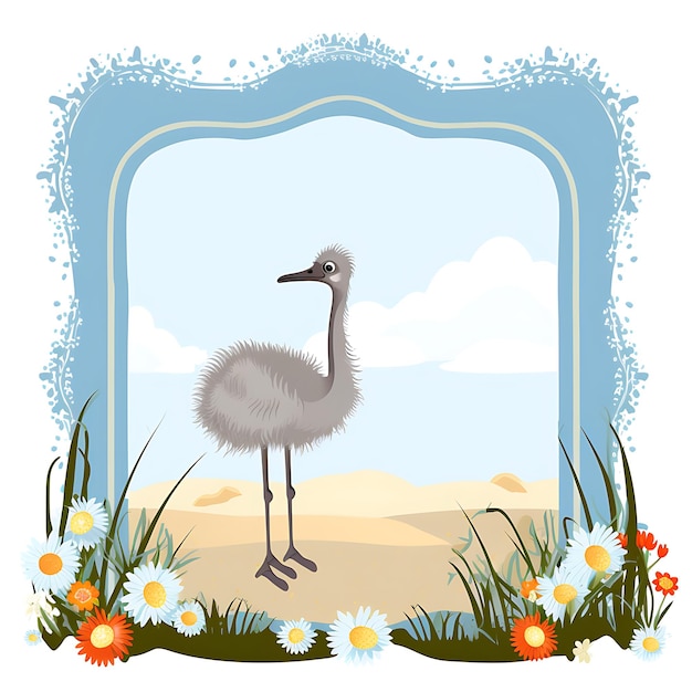 Animais Quadro de Baby Ostrich Moda um Fluffy Grassland Roaming Bab 2D design criativo bonito