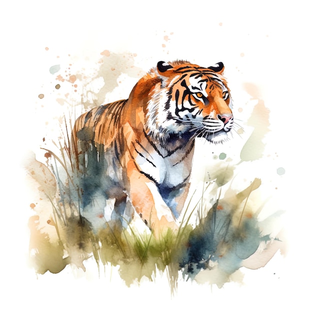 Animais tigre aquarela gato selvagem predador na vida selvagem Tigre de Bengala design de camiseta