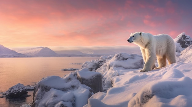 Foto animal ártico bonito andando no gelo nevado gerado por ai