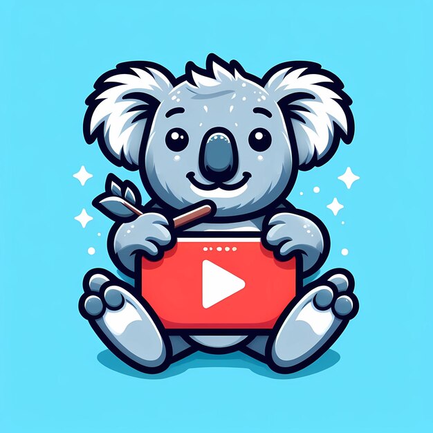 animal bonito coala segurando ilustração de ícone do youtube