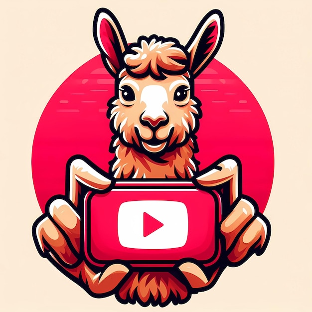 animal bonito de llama segurando ilustração de ícone do YouTube
