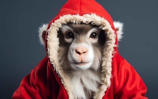 Animal bonito e engraçado com traje de Papai Noel Fundo animal de Natal com espaço de cópia