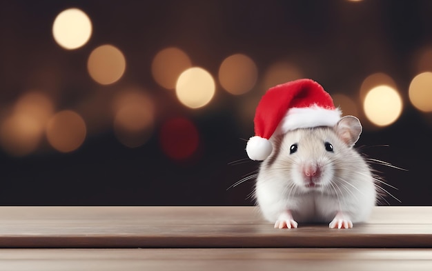 Animal bonito e engraçado com traje de Papai Noel Fundo animal de Natal com espaço de cópia